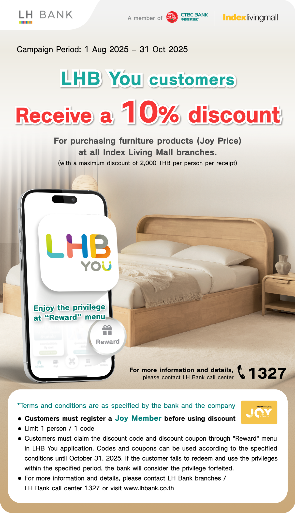 LHB You customers receive a 10% discount for purchasing furniture products at Index Living Mall